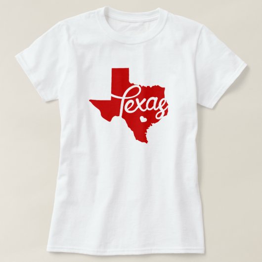 レッドテキサス州ハート Tシャツ (デザイン正面)