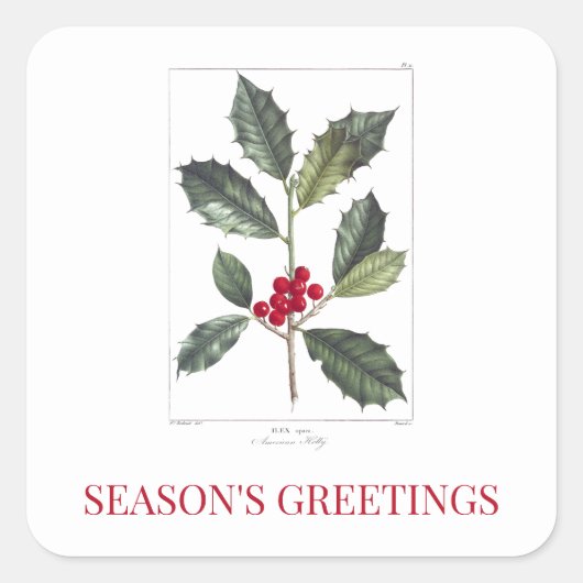 レッドテクリスマスホリー封筒用シールシール スクエアシール (正面)