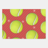 レッドテストライプのニスのクリスマスボール&スノーフレーク ラッピングペーパーシート (正面2)