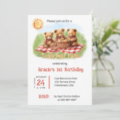 レッドテディベアーピクニック1st誕生日 招待状 (スタンド正面)