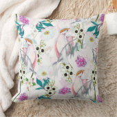 レッドテトロピカルフラワーと鳥のパターン – 白 クッション (ブランケット)