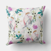 レッドテトロピカルフラワーと鳥のパターン – 白 クッション (裏面)