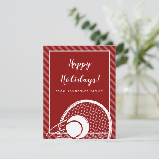 レッドテニストライプのスホリデーグリーティングカード シーズンカード (スタンド正面)