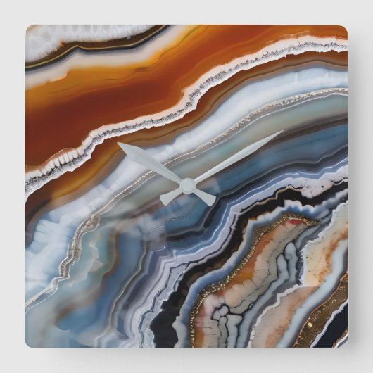 レッドテラコッタホワイトブラックブルー金ゴールドアゲード スクエア壁時計 (正面)