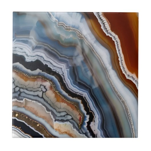 レッドテラコッタホワイトブラックブルー金ゴールドアゲード タイル (正面)