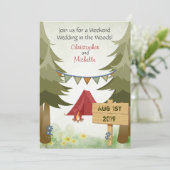 レッドテントとキャンプファイアーウッドランドキャンピング結婚ズ 招待状 (スタンド正面)