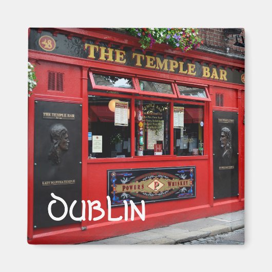 レッドテンプルバーパブスクエアマグネットと文字：ダブリン マグネット (正面)
