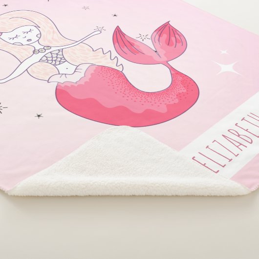 レッドテールガールマーメイドスターズ輝くピンクの名前かわいい シェルパブランケット (3/4)
