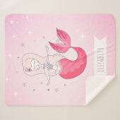 レッドテールガールマーメイドスターズ輝くピンクの名前かわいい シェルパブランケット (正面(横))