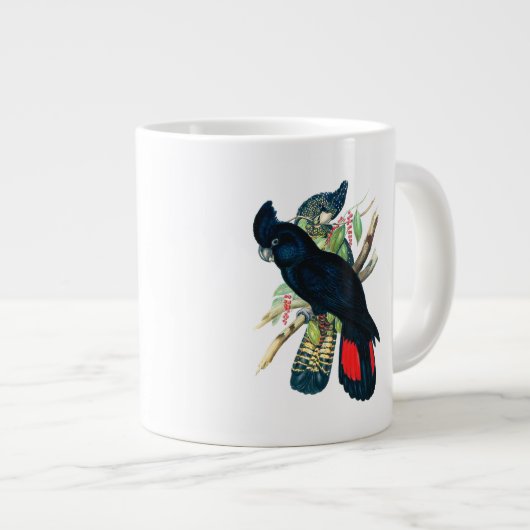 レッドテール、ブラック（バンシアン）コカトオ。 ジャンボコーヒーマグカップ (正面右)