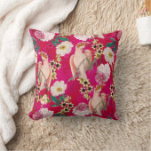 レッドテ熱帯花と鳥模様 クッション (ブランケット)