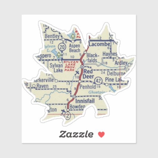 レッドディアアルバータヴィンテージの地図 シール (シート)