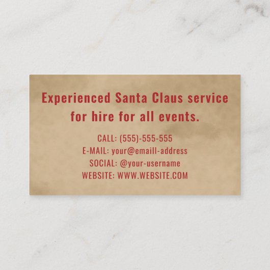 レッドディアアンドスノーフレークプロフェッショナルサンタクロース 名刺 (裏面)