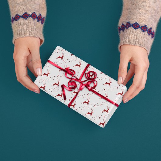 レッドディアクリスマス雪のパタシンプルーン ラッピングペーパー