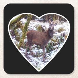 レッドディアスタグインザスノー紙コースター スクエアペーパーコースター