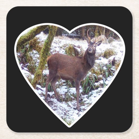 レッドディアスタグインザスノー紙コースター スクエアペーパーコースター (正面)