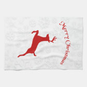 レッドディアホワイトスノーフレーク キッチンタオル (横)