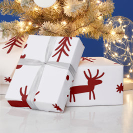 レッドディアーインフォレストイラストレーションホワイトクリスマス ラッピングペーパー