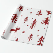 レッドディアーインフォレストイラストレーションホワイトクリスマス ラッピングペーパー (アンロールド)