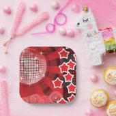 レッドディスコパーティーテーマと星とグリッターボール ペーパープレート (パーティー)