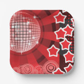 レッドディスコパーティーテーマと星とグリッターボール ペーパープレート (正面)