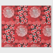 レッドディスコパーティーテーマと星とグリッターボール ラッピングペーパー (フラット)