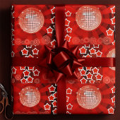 レッドディスコパーティーテーマと星とグリッターボール ラッピングペーパー