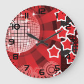 レッドディスコパーティーテーマと星とグリッターボール ラージ壁時計 (正面)
