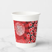 レッドディスコパーティーテーマと星とグリッターボール 紙コップ (正面)