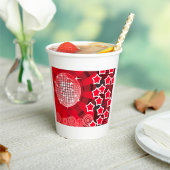 レッドディスコパーティーテーマと星とグリッターボール 紙コップ
