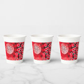 レッドディスコパーティーテーマと星とグリッターボール 紙コップ