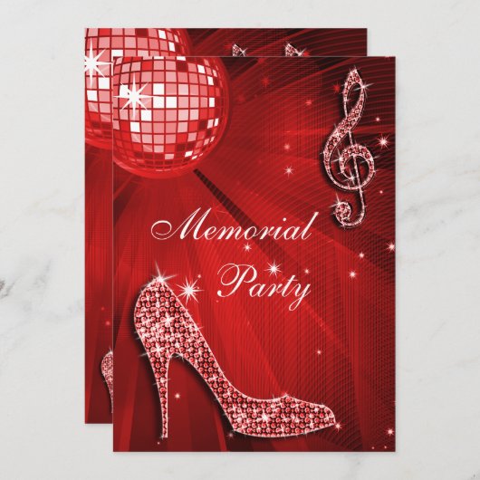 レッドディスコボールスパークルヒール記念パーティー 招待状 (正面/裏面)