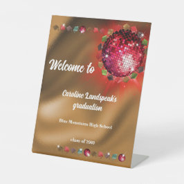 レッドディスコボール付きゴールドフォイルにシックなタイプ 台座サイン