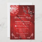 レッドディスコボール輝くヒール卒業 招待状 (裏面)