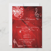 レッドディスコボール&スパークルヒール17誕生日 招待状 (裏面)