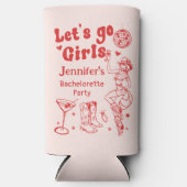 レッドディスコロデオ女性のカーボーイクールバチェロレッテ スリム缶クーラー (正面)