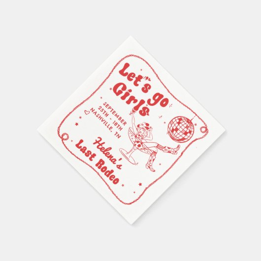 レッドディスコロデオ女性のカーボーイバチェロレッテウィークエンド スタンダードカクテルナプキン (角)
