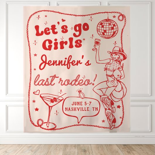 レッドディスコ女性のカーボーイロデオバチェロレッテウィークエンド タペストリー