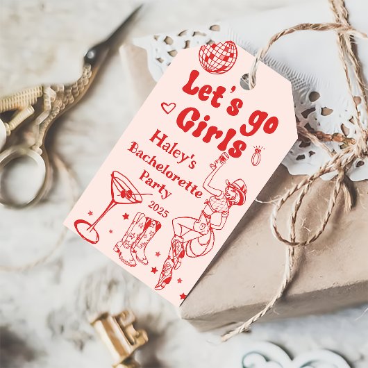 レッドディスコ女性のカーボーイロデオバチェロレッテ ギフトタグ