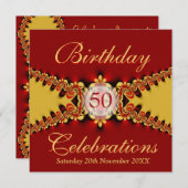 レッドディバ王室の金ゴールドレースお祝い招待状 招待状 (正面/裏面)