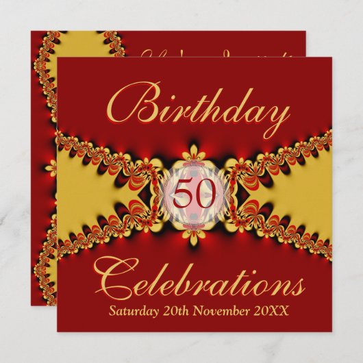 レッドディバ王室の金ゴールドレースお祝い招待状 招待状 (正面/裏面)