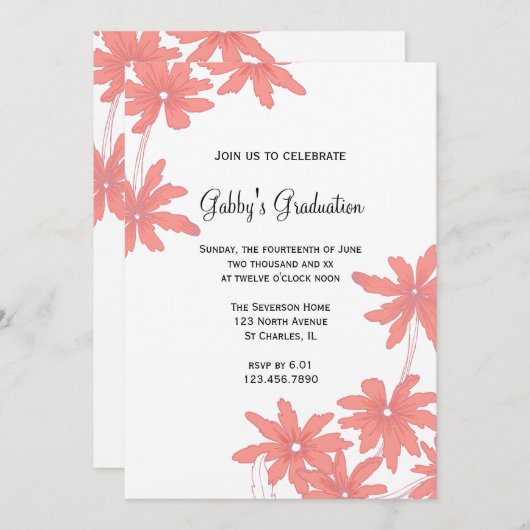 レッドデイジー卒業パーティー招待状 招待状 (正面/裏面)