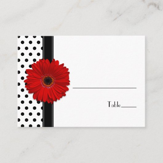 レッドデイジー白黒結婚水玉模様座席表 プレイスカード (正面)