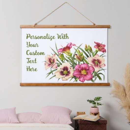 レッドデイリリー花の植物学パーソナライズされた術 吊り下げ型タペストリー (寝室)