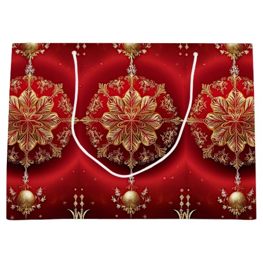 レッドデコレーションオーナメントホリデー抱き枕 ラージペーパーバッグ (正面)