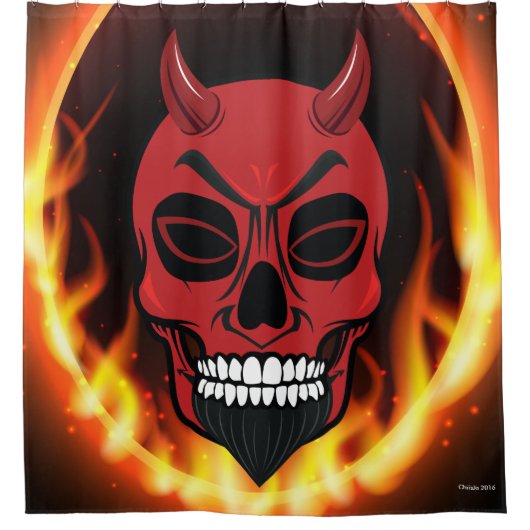 レッドデビルスカルスケルトンシャワーカーテンホームデコール シャワーカーテン (正面)