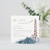 レッドデュスキーブルーライトハウスシーブライダルシャワー招待状 サンキューカード (スタンド正面)