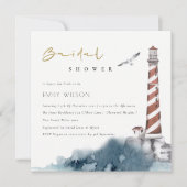 レッドデュスキーブルーライトハウスシーブライダルシャワー招待状 サンキューカード (正面)