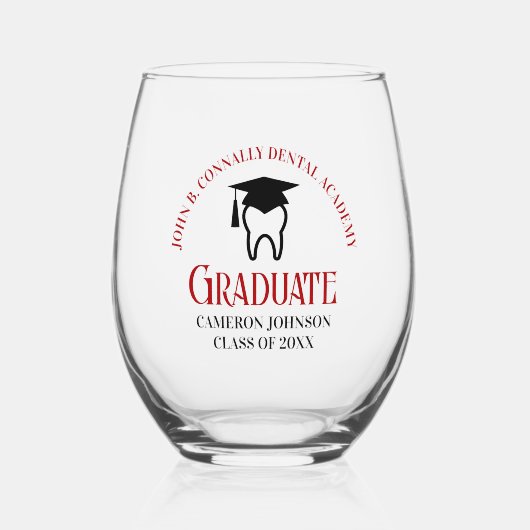 レッドデンタルカスタムスクール歯科医科卒業 ステムなしワイングラス (正面)