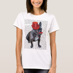 レッドトップの帽子および口ひげを持つフレンチ・ブルドッグ Tシャツ